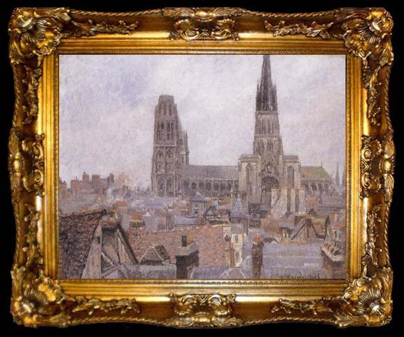 framed  Camille Pissarro The Roofs of Old Rouen,Gray Weather, ta009-2